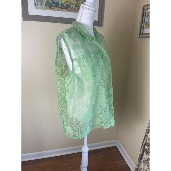 Bamboo Traders Womens Semi Sheer Batik Print Top Sz 2X Lime Green Fairy Retro - Picture 9 of 14